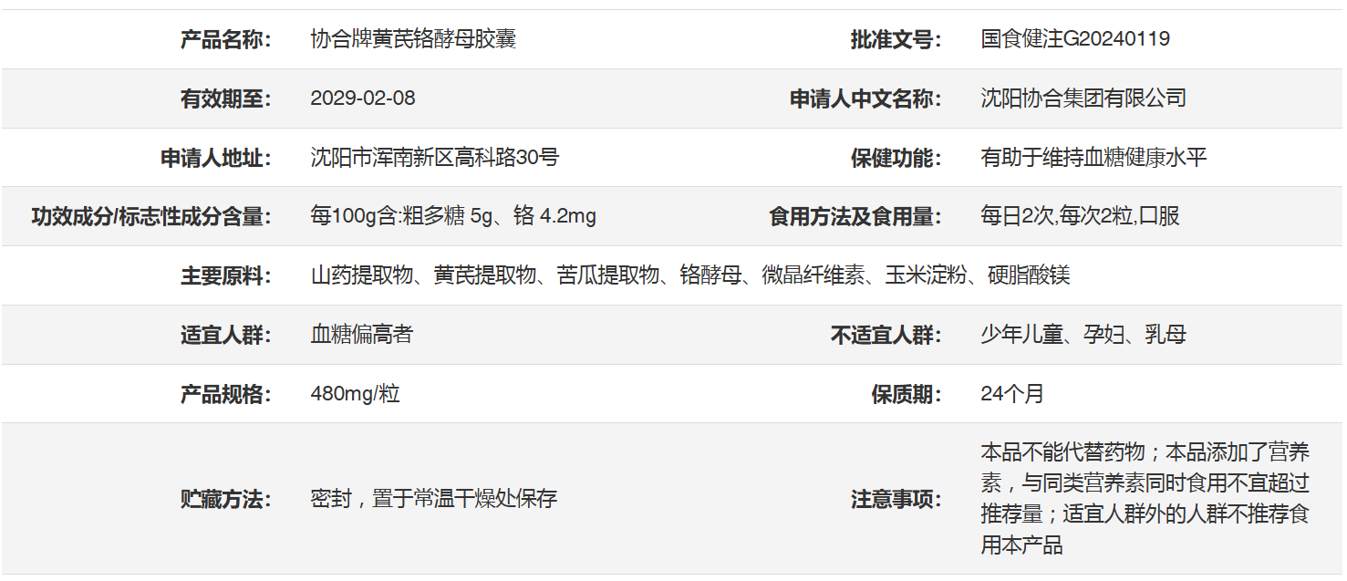 协合牌黄芪铬酵母胶囊-产品详情