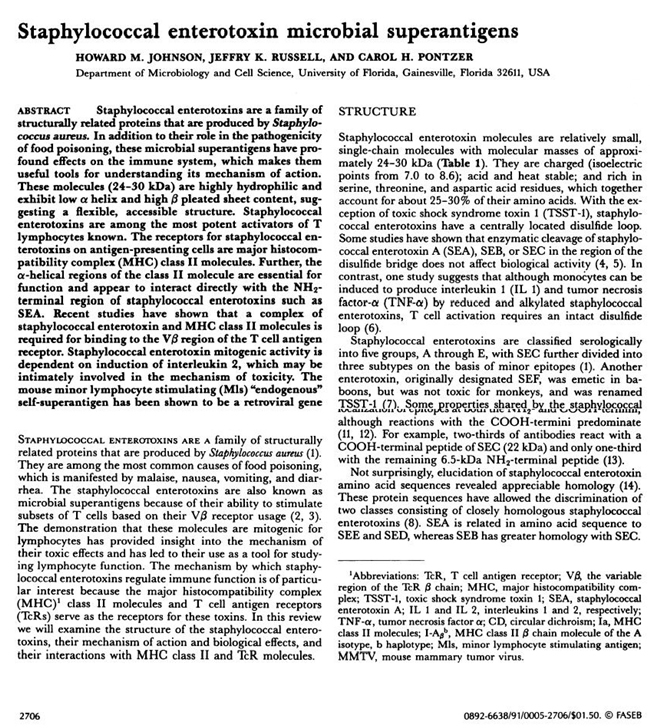 Staphylococcal enterotoxin microbial superantigens