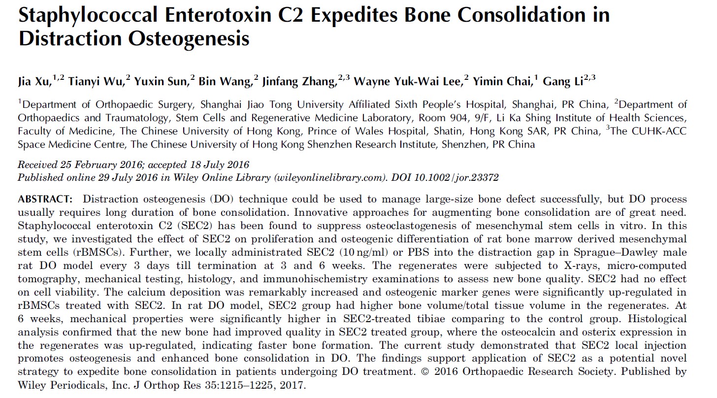Staphylococcal enterotoxin C2 expedites bone consolidation d